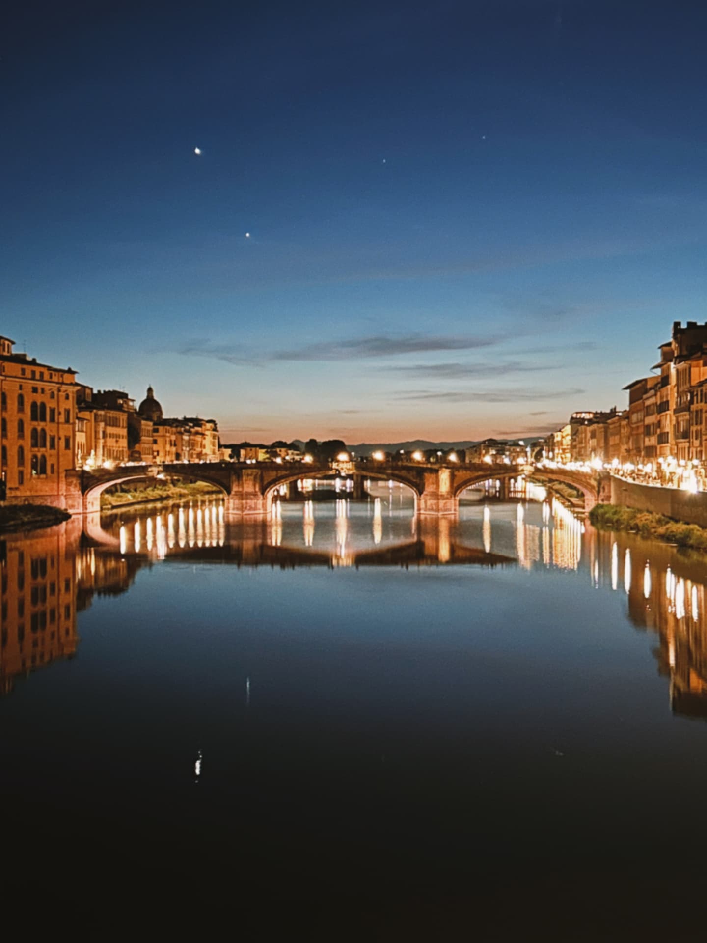 the Arno at night with lights on the water