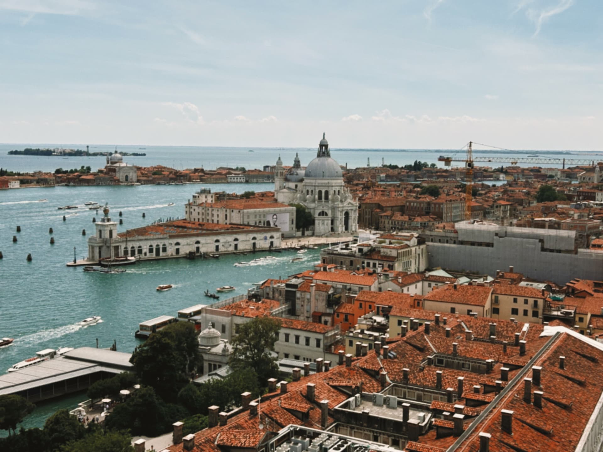 a panorama over Venice rooftops and the lagoon