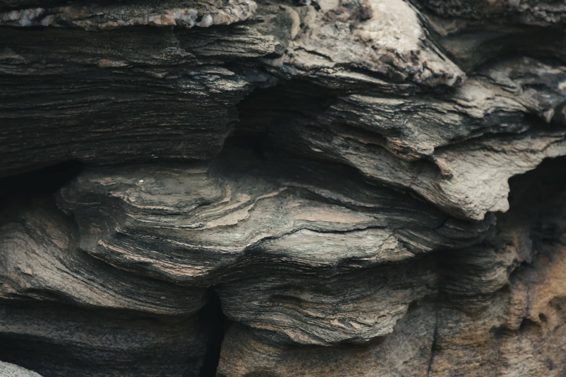 Layered rock strata in muted browns
