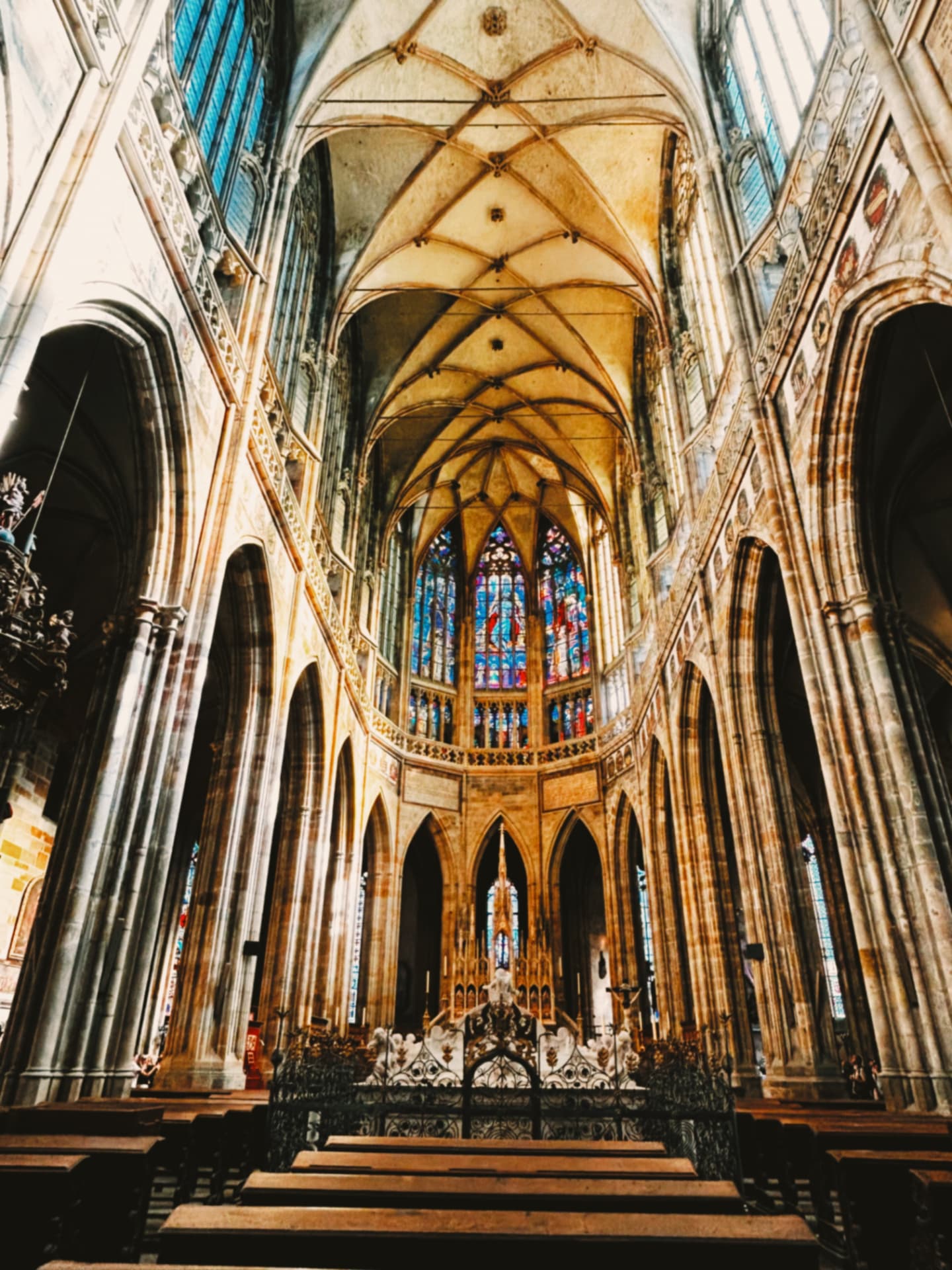 cathedral interior with stained glass