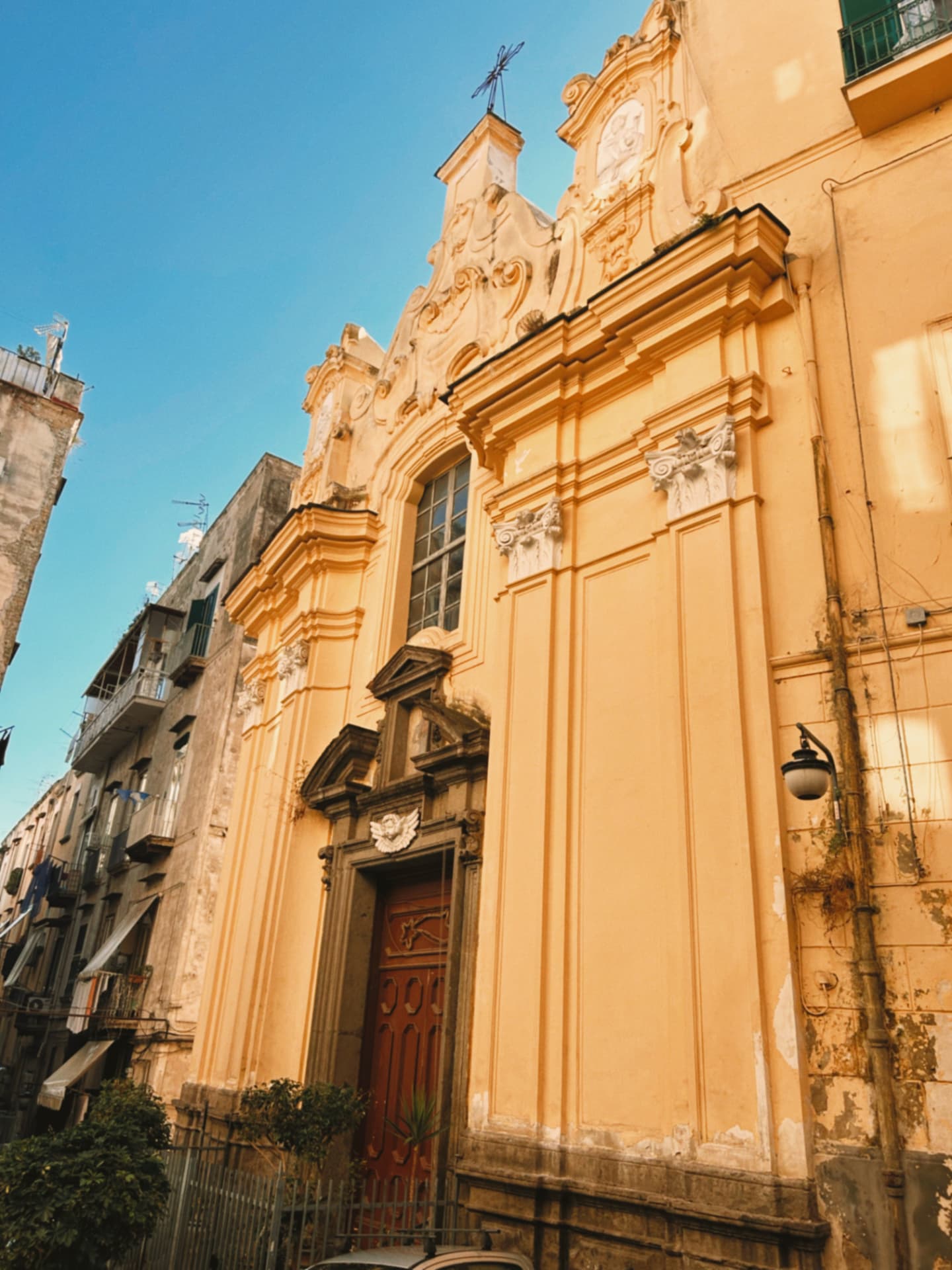 a baroque church facade in warm light